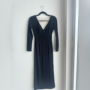 Open Back Black Long Sleeve midi Dress